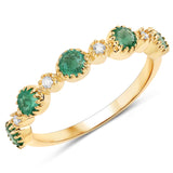 0.66 Carat Genuine Zambian Emerald and White Diamond 14K Yellow Gold Ring