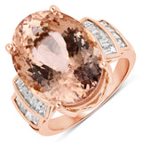 14.79 Carat Genuine Morganite and White Diamond 14K Rose Gold Ring