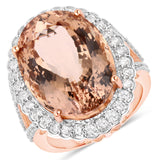 17.81 Carat Genuine Morganite and White Diamond 14K Rose Gold Ring