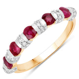 1.01 Carat Genuine Ruby and White Diamond 14K Yellow Gold Ring