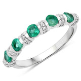 0.74 Carat Genuine Zambian Emerald and White Diamond 14K White Gold Ring