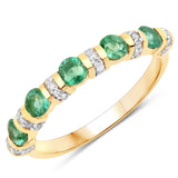 0.74 Carat Genuine Zambian Emerald and White Diamond 14K Yellow Gold Ring
