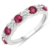 0.97 Carat Genuine Ruby and White Diamond 14K White Gold Ring