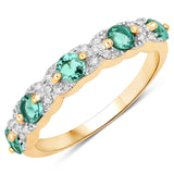0.69 Carat Genuine Zambian Emerald and White Diamond 14K Yellow Gold Ring