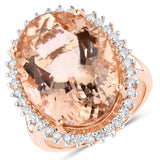 13.88 Carat Genuine Morganite and White Diamond 14K Rose Gold Ring