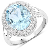 4.33 ct Genuine Aquamarine and White Diamond 14K White Gold Ring