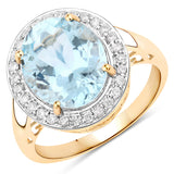 4.33 Carat Genuine Aquamarine and White Diamond 14K Yellow Gold Ring