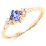 0.43 Carat Genuine Tanzanite and White Diamond 14K Yellow Gold Ring