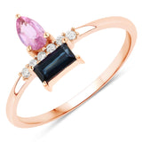 "0.56 Carat Genuine Pink Sapphire, Blue Sapphiree and White Diamond 14K Rose Gold Ring"