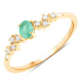 0.22 Carat Genuine Emerald and White Diamond 14K Yellow Gold Ring