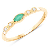 0.11 Carat Genuine Emerald and White Diamond 14K Yellow Gold Ring