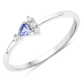 0.13 Carat Genuine Tanzanite and White Diamond 14K White Gold Ring