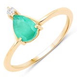 0.65 Carat Genuine Emerald and White Diamond 14K Yellow Gold Ring