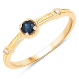 0.15 Carat Genuine Blue Sapphire and White Diamond 14K Yellow Gold Ring