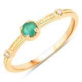 0.12 Carat Genuine Emerald and White Diamond 14K Yellow Gold Ring