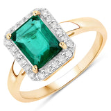 1.82 Carat Genuine Zambian Emerald and White Diamond 14K Yellow Gold Ring
