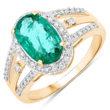 2.11 Carat Genuine Zambian Emerald and White Diamond 14K Yellow Gold Ring