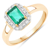 0.72 Carat Genuine Zambian Emerald and White Diamond 14K Yellow Gold Ring