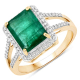 2.70 Carat Genuine Zambian Emerald and White Diamond 14K Yellow Gold Ring