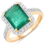 2.84 Carat Genuine Zambian Emerald and White Diamond 14K Yellow Gold Ring