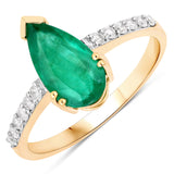1.76 Carat Genuine Zambian Emerald and White Diamond 14K Yellow Gold Ring