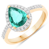 1.46 Carat Genuine Zambian Emerald and White Diamond 14K Yellow Gold Ring