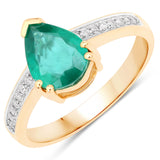1.54 Carat Genuine Zambian Emerald and White Diamond 14K Yellow Gold Ring