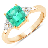 1.73 Carat Genuine Zambian Emerald and White Diamond 14K Yellow Gold Ring