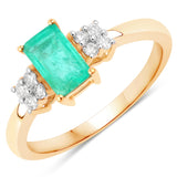 0.82 Carat Genuine Zambian Emerald and White Diamond 14K Yellow Gold Ring