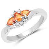 0.53 Carat Genuine Orange Sapphire and White Topaz .925 Sterling Silver Ring