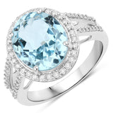 4.42 Carat Genuine Aquamarine and White Diamond 14K White Gold Ring