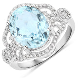 4.37 Carat Genuine Aquamarine and White Diamond 14K White Gold Ring