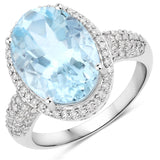 5.42 Carat Genuine Aquamarine and White Diamond 14K White Gold Ring