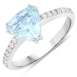 1.53 Carat Genuine Aquamarine and White Diamond 14K White Gold Ring