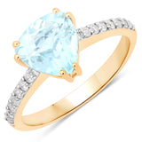 1.53 Carat Genuine Aquamarine and White Diamond 14K Yellow Gold Ring
