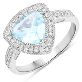1.58 Carat Genuine Aquamarine and White Diamond 14K White Gold Ring