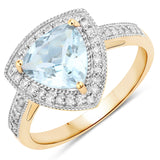 1.58 Carat Genuine Aquamarine and White Diamond 14K Yellow Gold Ring