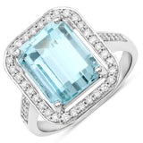 4.17 Carat Genuine Aquamarine and White Diamond 14K White Gold Ring