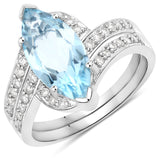 2.77 Carat Genuine Aquamarine and White Diamond 14K White Gold Ring
