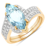 2.77 Carat Genuine Aquamarine and White Diamond 14K Yellow Gold Ring