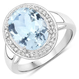 3.69 Carat Genuine Aquamarine and White Diamond 14K White Gold Ring