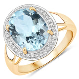 3.69 Carat Genuine Aquamarine and White Diamond 14K Yellow Gold Ring