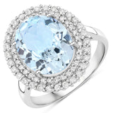 4.46 Carat Genuine Aquamarine and White Diamond 14K White Gold Ring