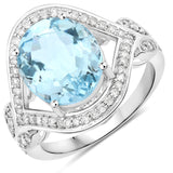 4.44 Carat Genuine Aquamarine and White Diamond 14K White Gold Ring