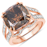 IGI Certified 10.01 Ct Deep Brown Cushion-cut Diamond 0.99ct. White Diamond 18K Rose Gold Ring 11 ct