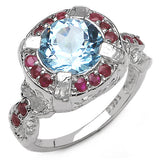 3.93 Carat Genuine Blue Topaz & Ruby .925 Sterling Silver Ring
