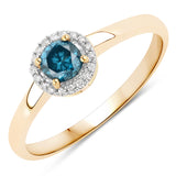 0.40 Carat Genuine Blue Diamond and White Diamond 14K Yellow Gold Ring