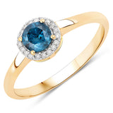 0.46 Carat Genuine Blue Diamond and White Diamond 14K Yellow Gold Ring