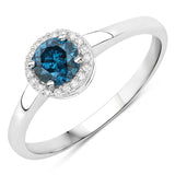 0.52 ct Genuine Blue Diamond and White Diamond 14K White Gold Ring for women