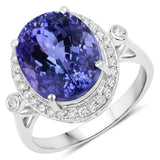 8.35 Carat Genuine Tanzanite and White Diamond 14K White Gold Ring